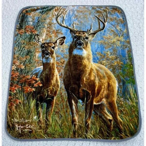Northwest Abraham Hunter Standing Deer Plush Throw Blanket Brown 47"x57"